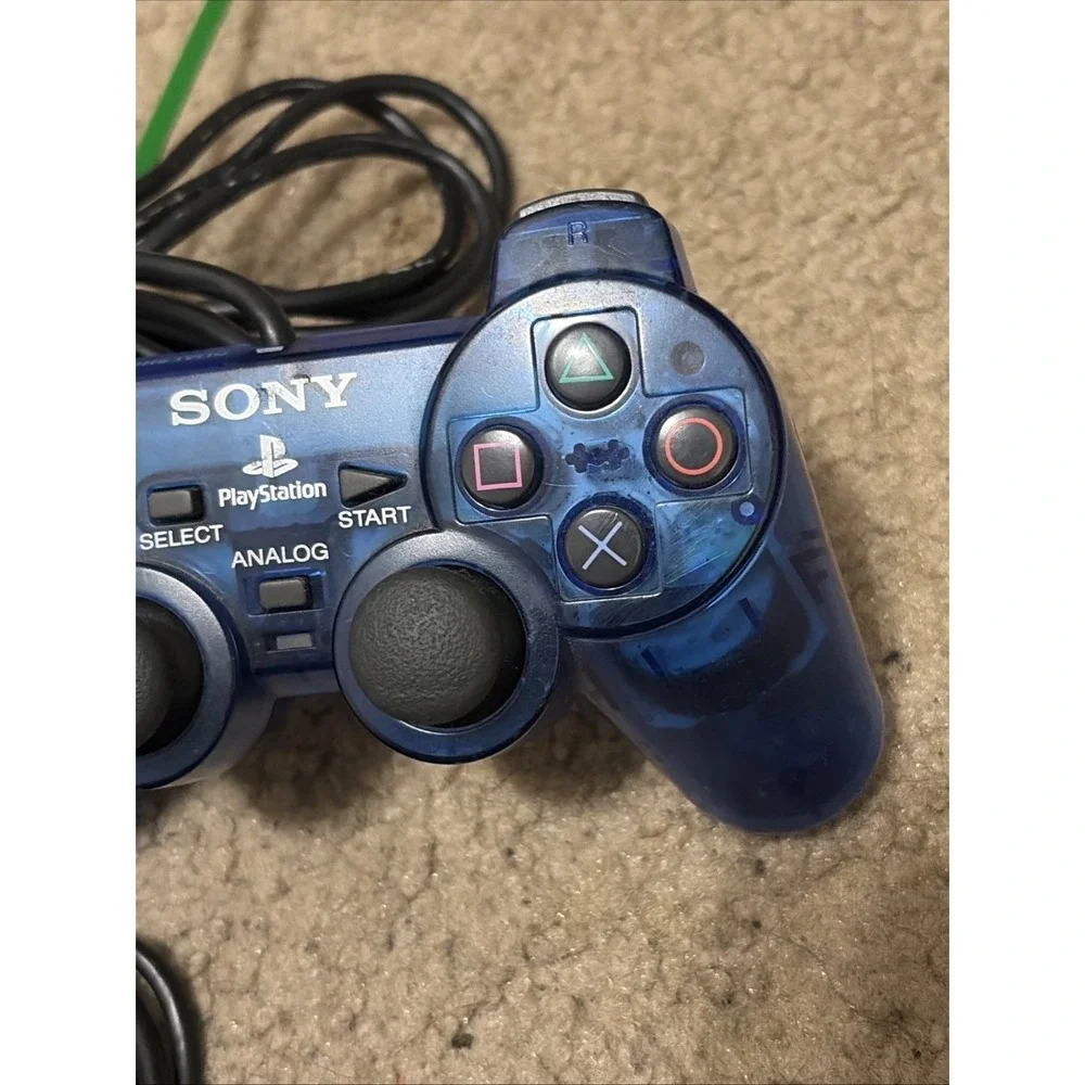 Lot Of 3 Sony Ps2 Controllers Clear Smoke Transparent Blue And Original Black